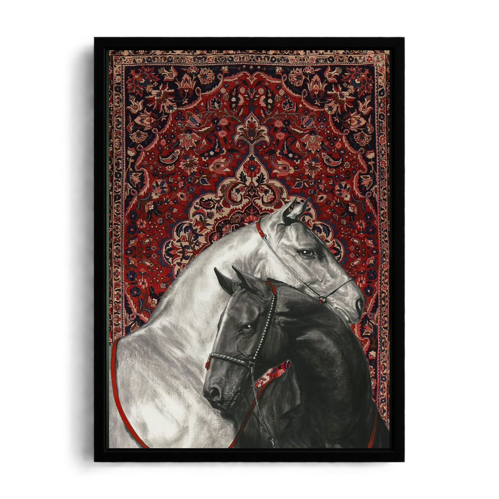 Royal Arabic Horses on Classic Persian Carpet Framed Art