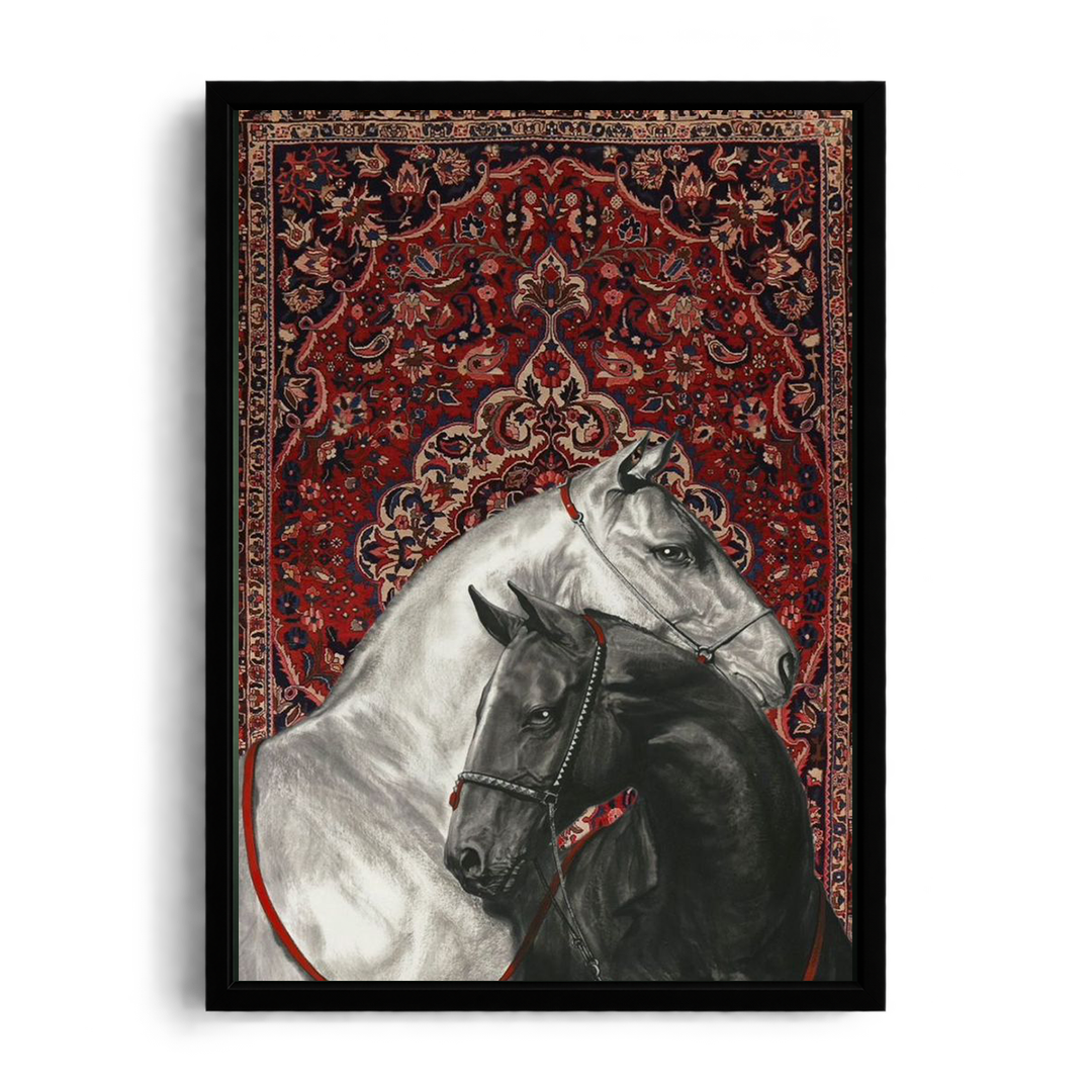 Royal Arabic Horses on Classic Persian Carpet Framed Art