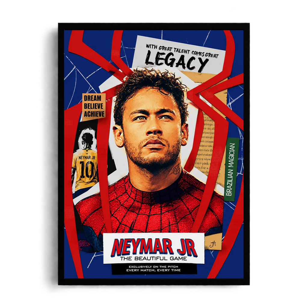 Neymar Jr. Spider-Man Legacy" Pop Culture Comic Collage Framed Football Art Poster