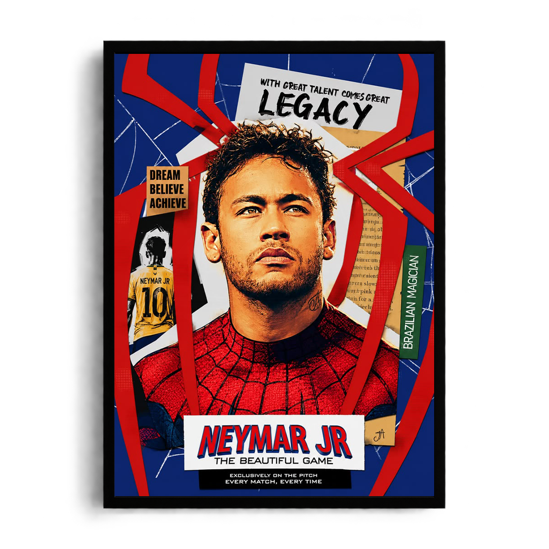 Neymar Jr. Spider-Man Legacy" Pop Culture Comic Collage Framed Football Art Poster