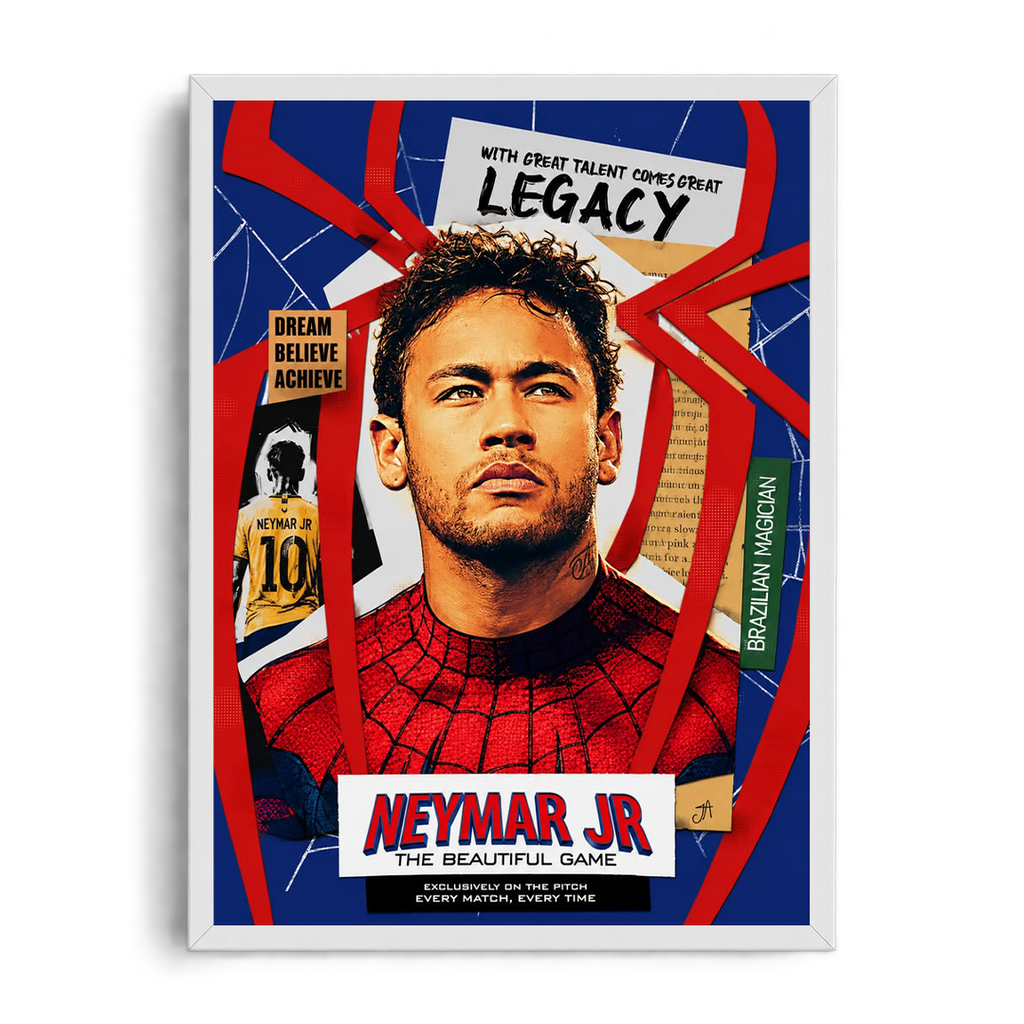 Neymar Jr. Spider-Man Legacy" Pop Culture Comic Collage Framed Football Art Poster