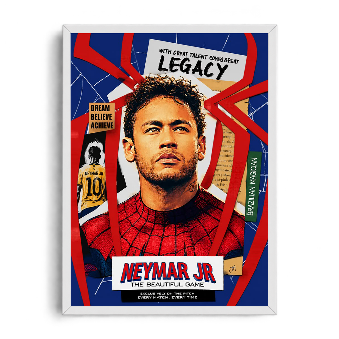Neymar Jr. Spider-Man Legacy" Pop Culture Comic Collage Framed Football Art Poster
