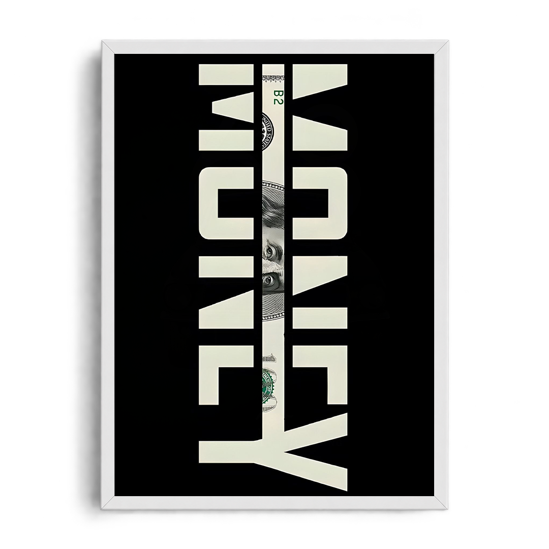 "MONEY Benjamin Franklin $100 Bill" High-Contrast Typographic Framed Graphic Art Poster