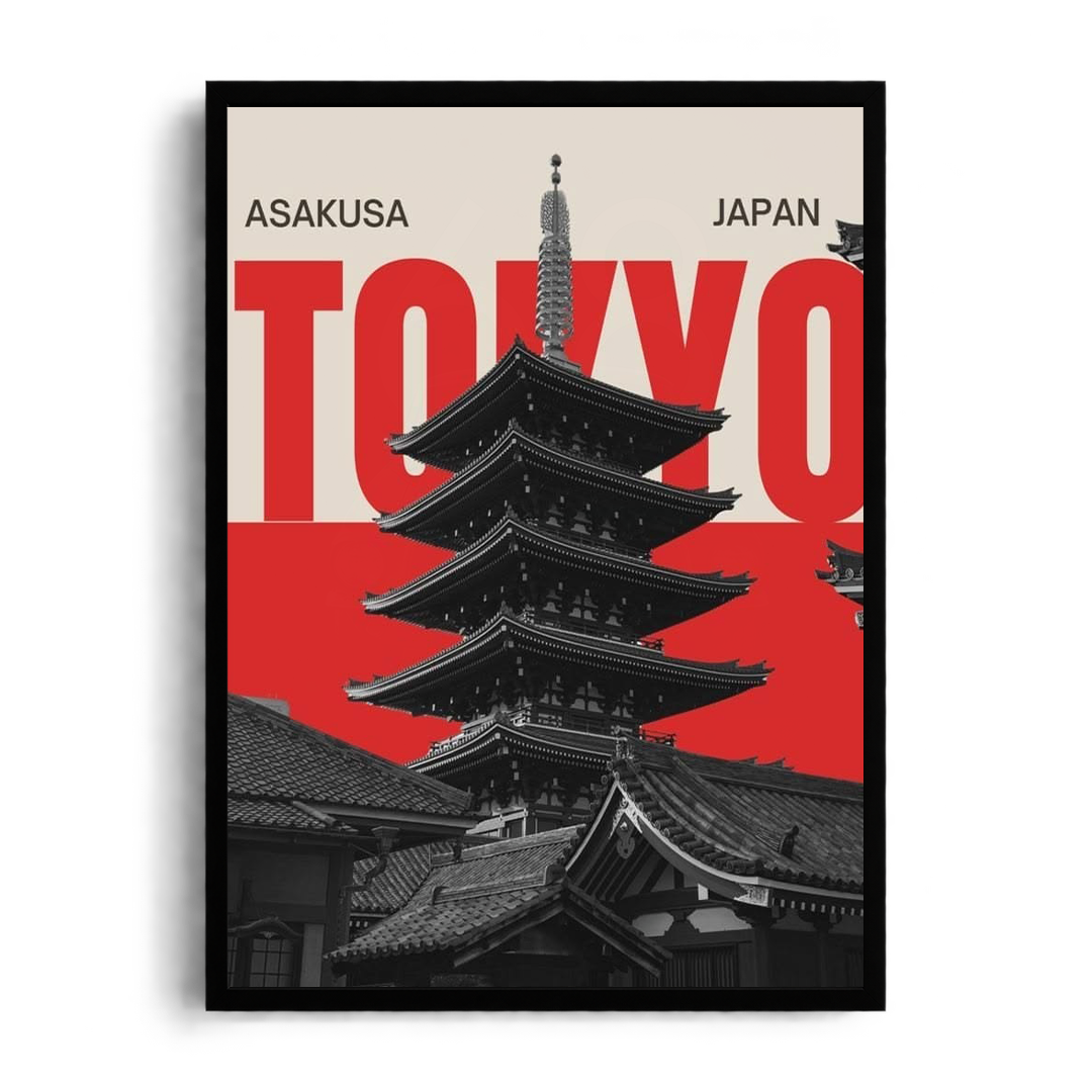 TOKYO ASAKUSA" Japanese Architecture Editorial Framed Graphic Art Poster