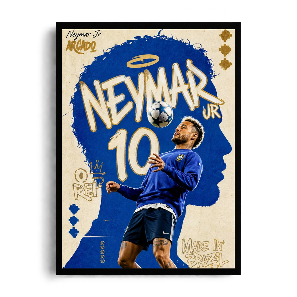 Neymar Jr 'Made in Brazil' Blue Silhouette Framed Graphic Art Poster