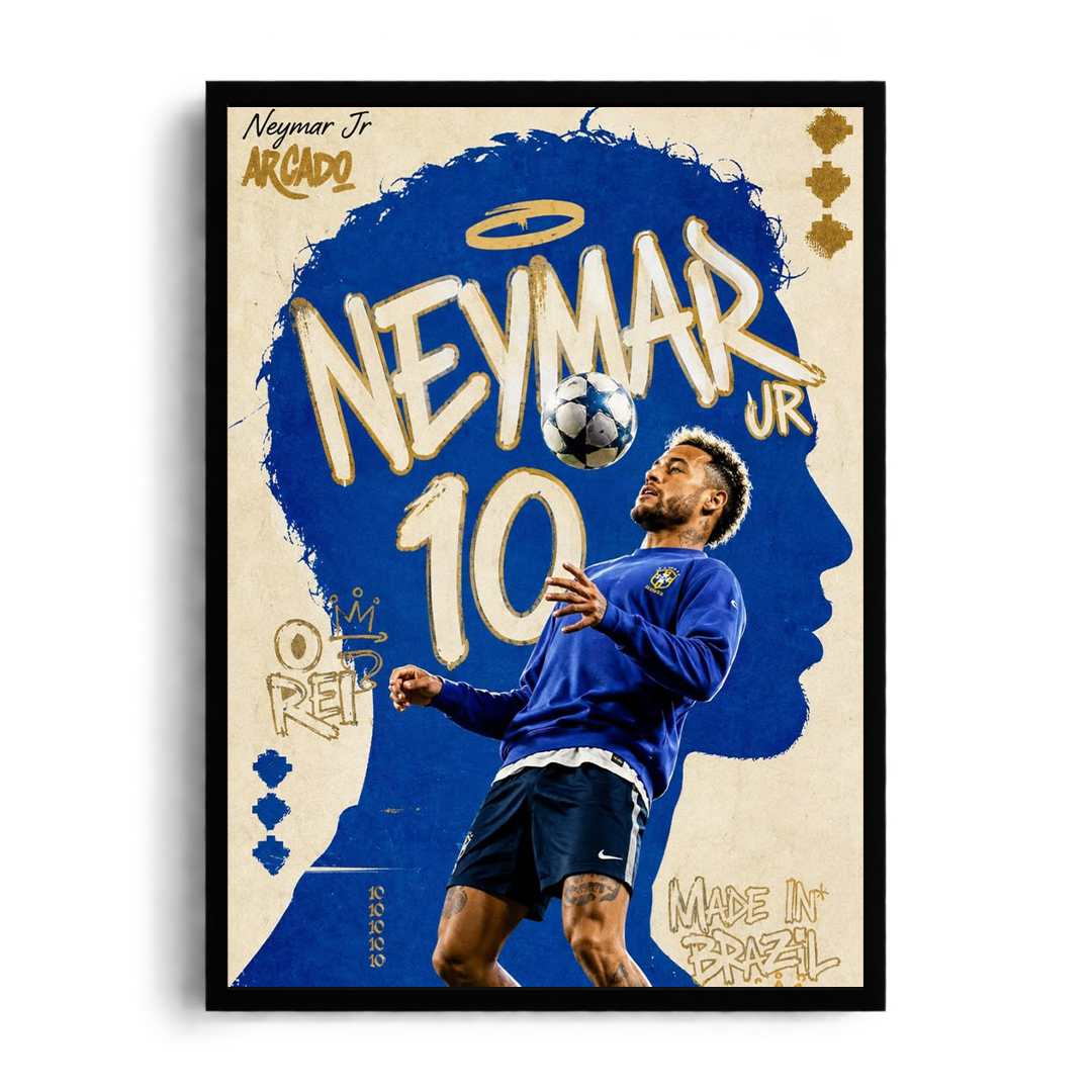 Neymar Jr 'Made in Brazil' Blue Silhouette Framed Graphic Art Poster