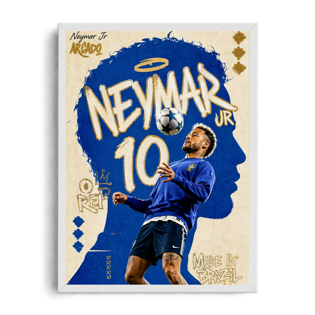 Neymar Jr 'Made in Brazil' Blue Silhouette Framed Graphic Art Poster
