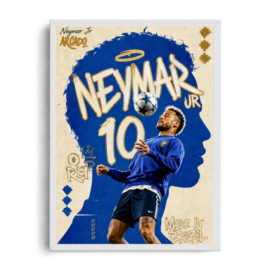 Neymar Jr 'Made in Brazil' Blue Silhouette Framed Graphic Art Poster