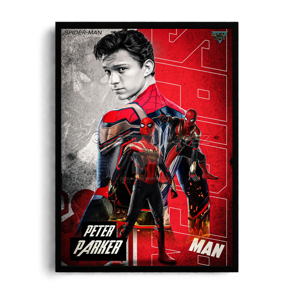 Spider-Man Iron Suit & Red Typography Framed Poster Art⁠
