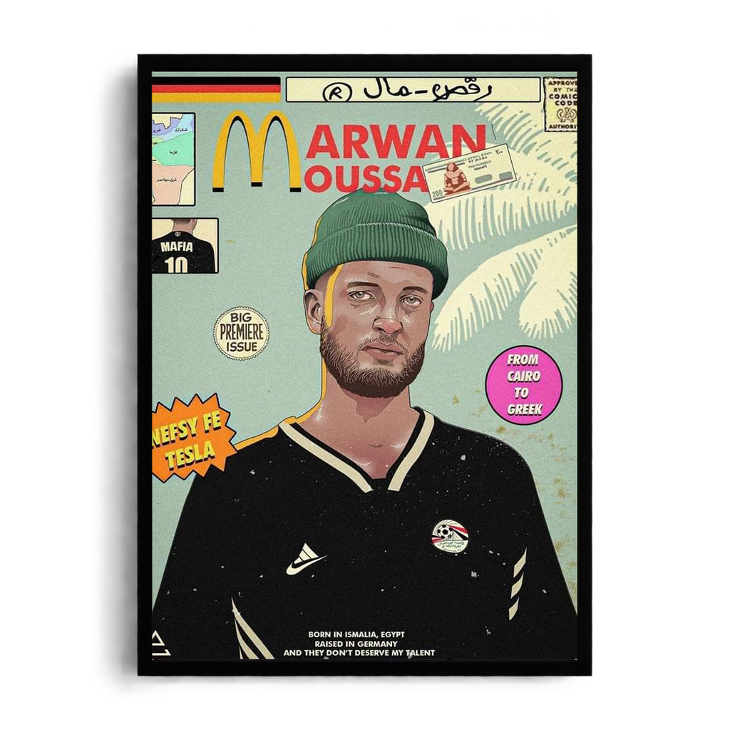 Marwan Moussa Nefsy Fe Tesla" Vintage Arabic Comic Cover Graphic Framed Art Poster