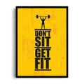 Don't Sit Get Fit" Weightlifter Silhouette Gym Motivational Framed Graphic Art Poster