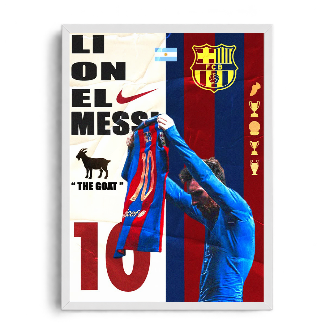 Lionel Messi 'THE GOAT' El Clásico Jersey Celebration Framed Graphic Art Poster