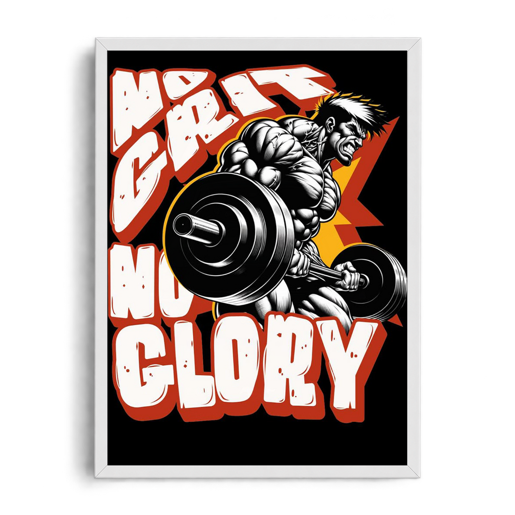 No Grit No Glory" Bodybuilder Barbell Gym Motivational Framed Graphic Art Poster