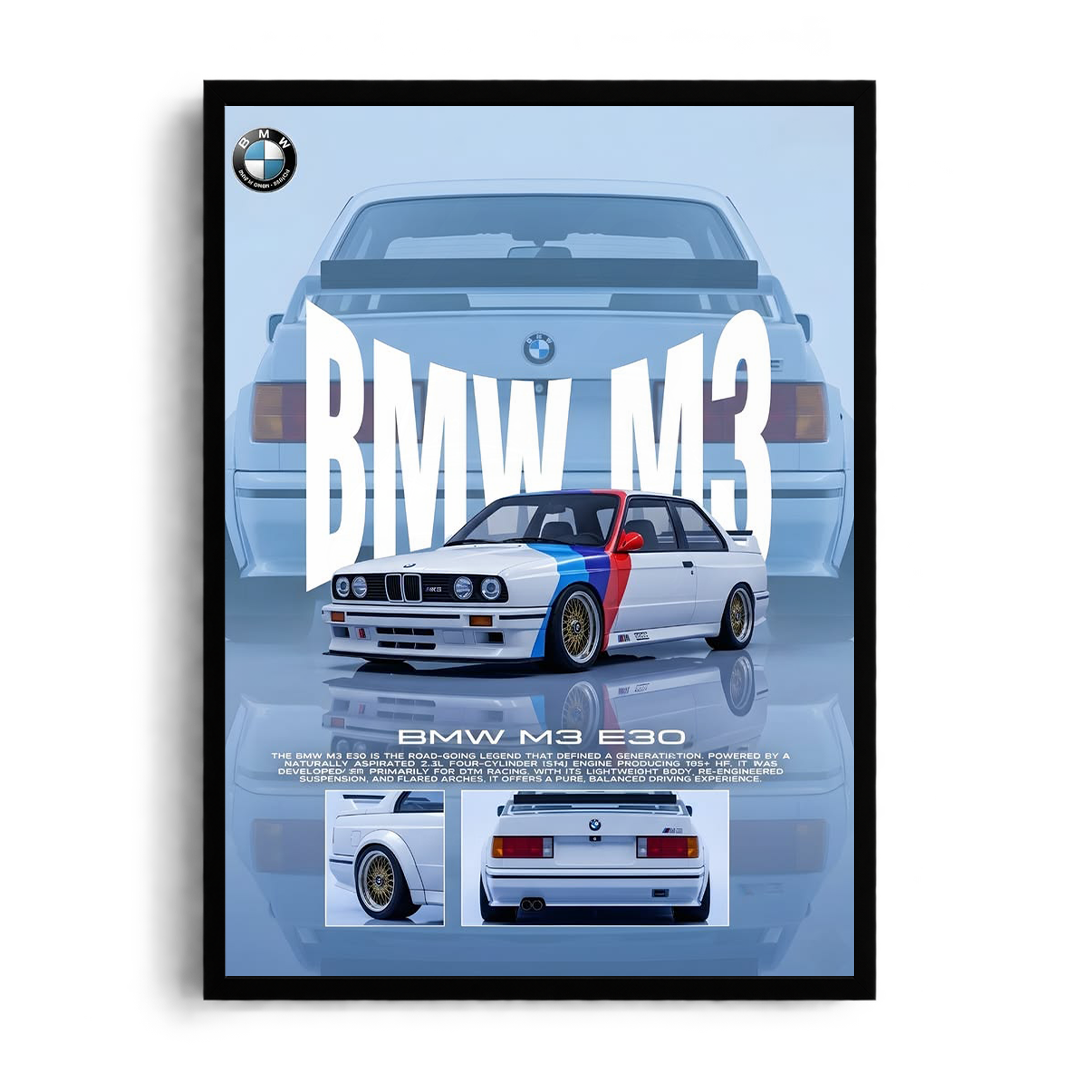 BMW M3 E30 Classic Legend Blue Edition Framed Poster⁠