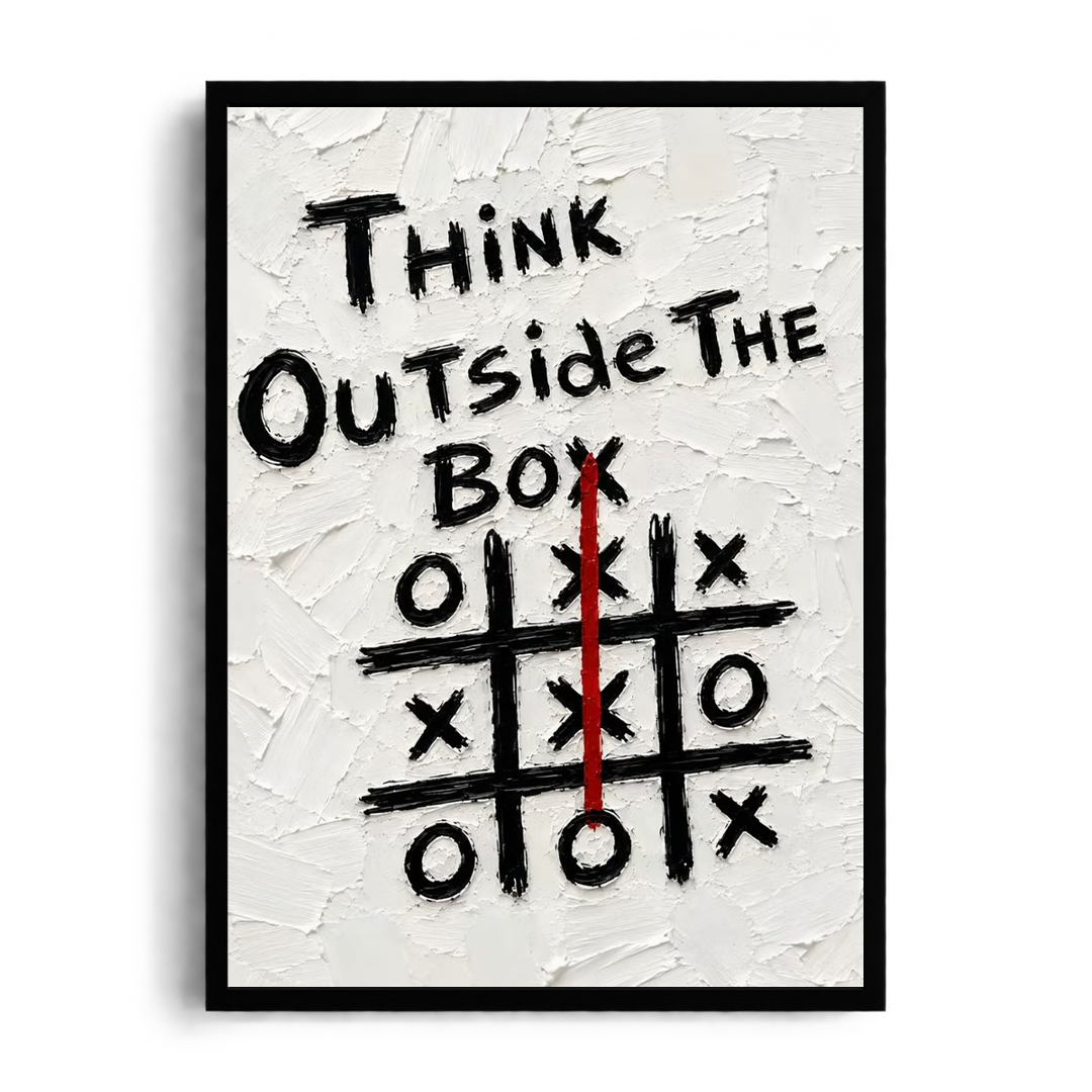 Think Outside The Box" Motivational Impasto Canvas Graphic Framed Art Poster