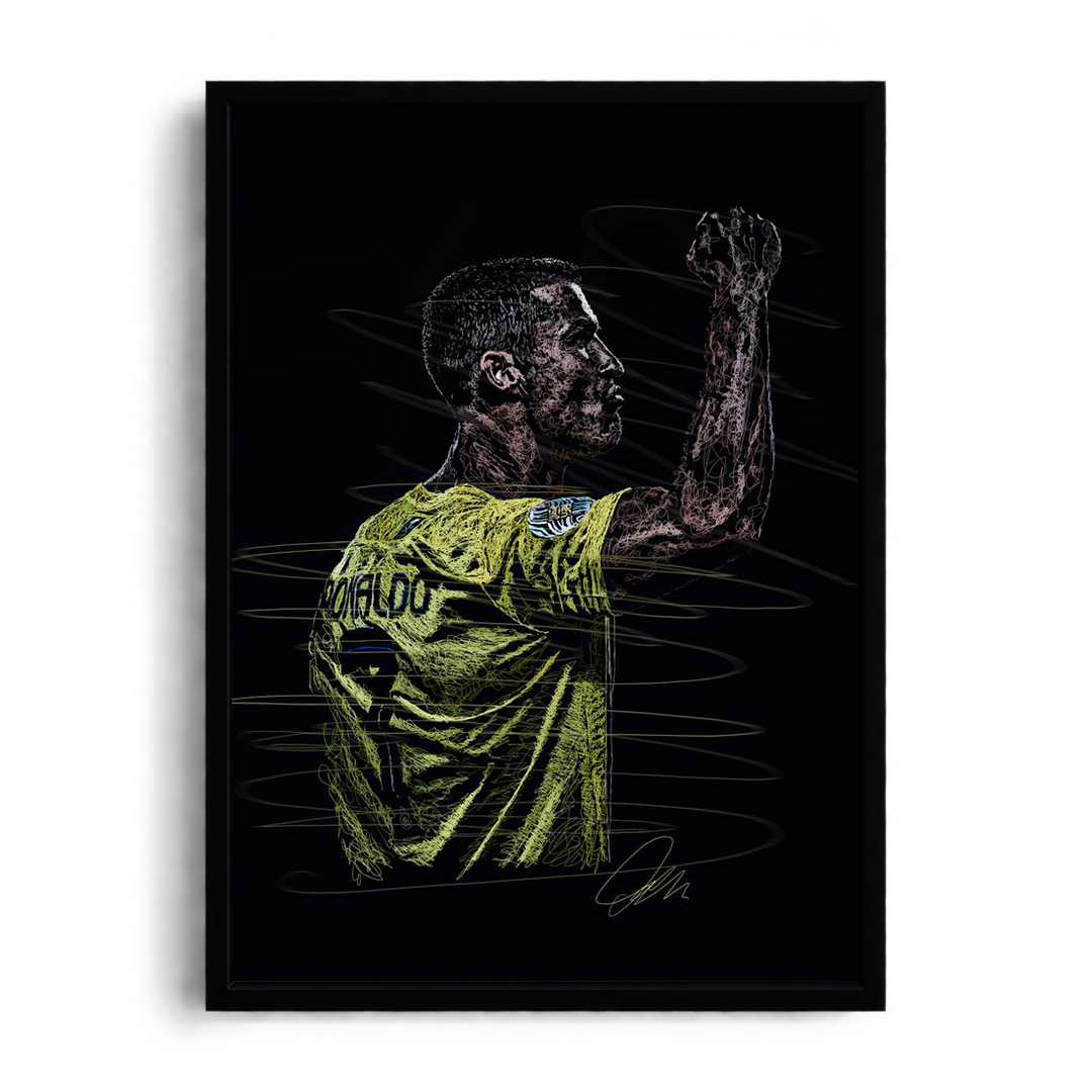 Cristiano Ronaldo Al Nassr Scribble Art Framed Print