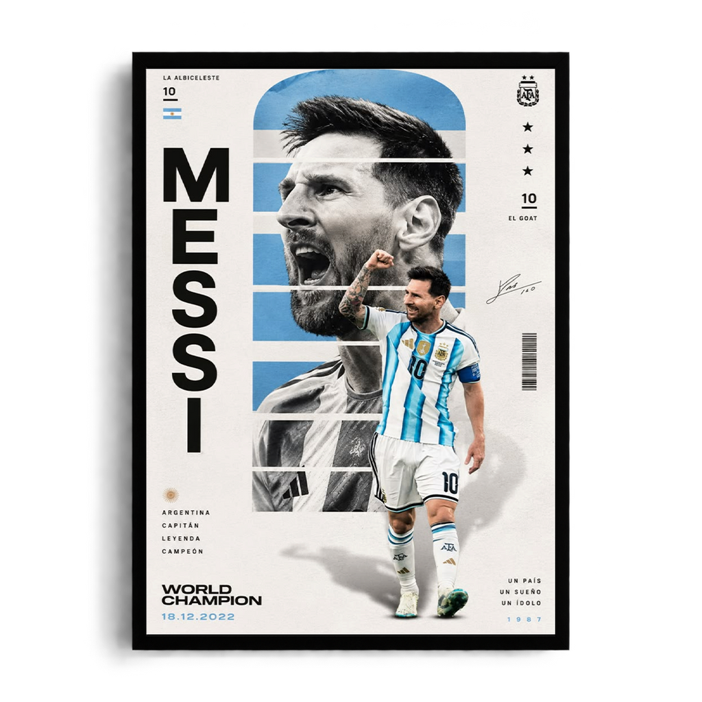 Lionel Messi 'World Champion 18.12.2022' Argentina Albiceleste Framed Graphic Art Poster