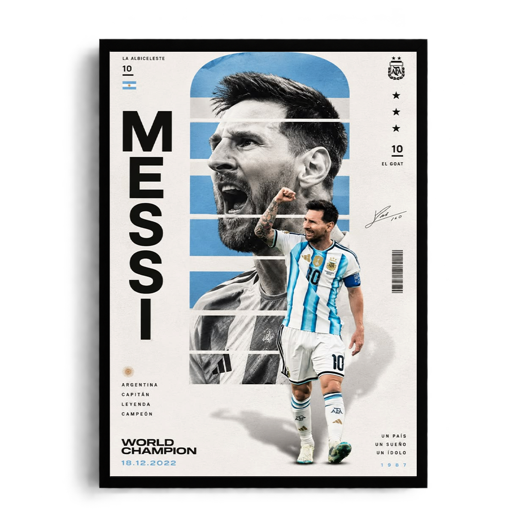 Lionel Messi 'World Champion 18.12.2022' Argentina Albiceleste Framed Graphic Art Poster