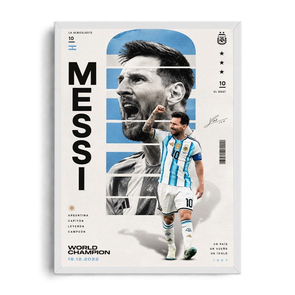 Lionel Messi 'World Champion 18.12.2022' Argentina Albiceleste Framed Graphic Art Poster