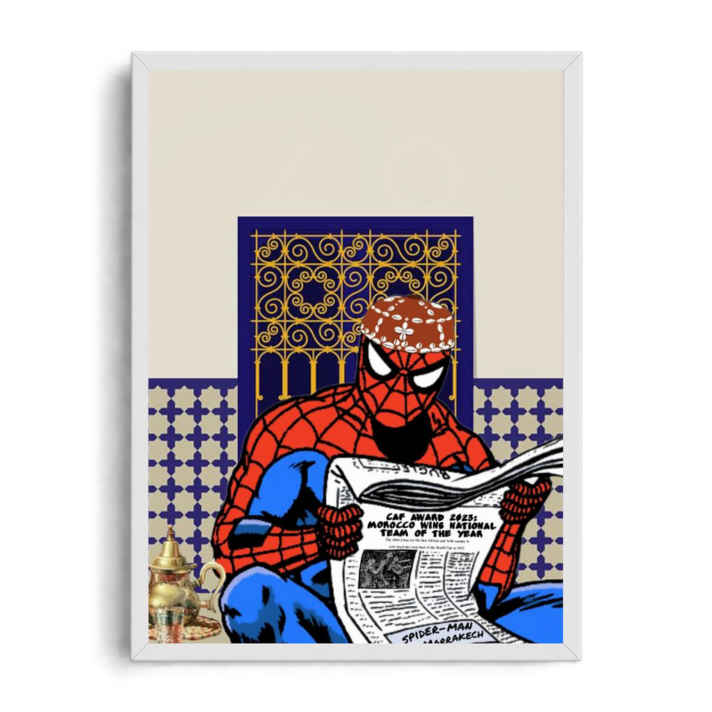 "Spider-Man in Marrakech" Moroccan Cultural & Comic Pop-Art Framed Graphic Art Poster