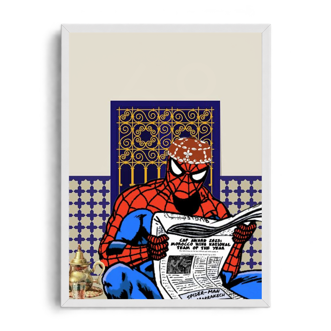 "Spider-Man in Marrakech" Moroccan Cultural & Comic Pop-Art Framed Graphic Art Poster