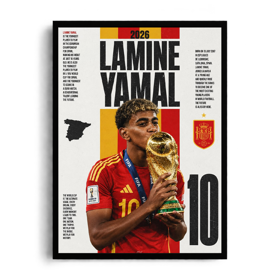 Lamine Yamal 'Future World Champion 2026' Spain FIFA World Cup Framed Graphic Art Poster