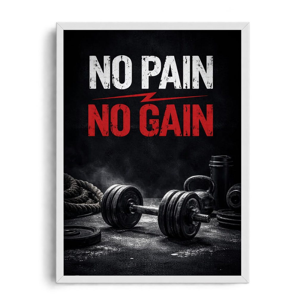 No Pain No Gain" Gritty Gym Equipment Motivational Framed Graphic Art Poster