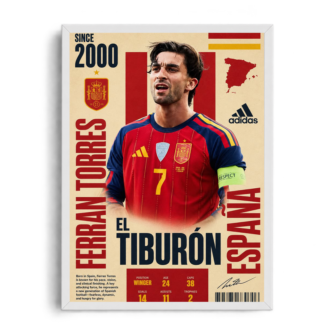 Ferran Torres 'El Tiburón' Spain National Team Framed Graphic Art Poster