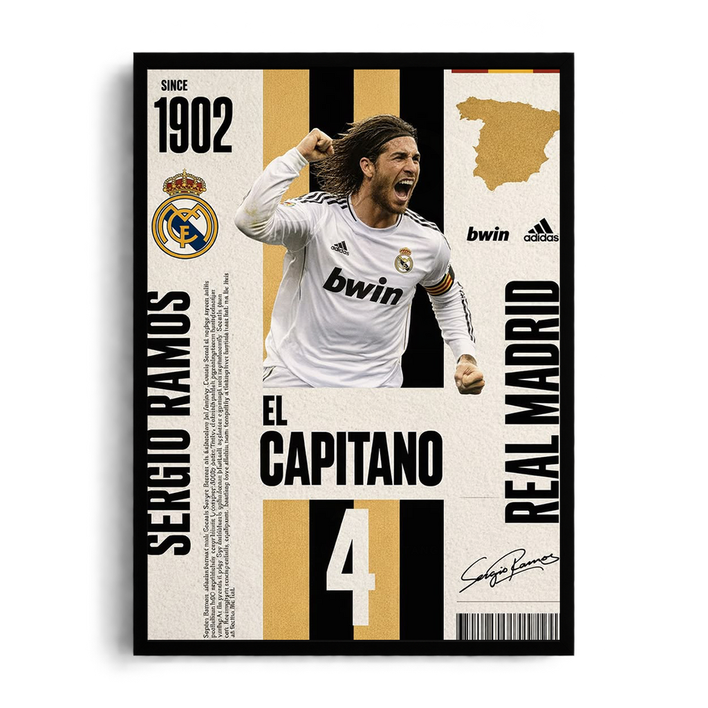 Sergio Ramos 'El Capitano' Real Madrid Legend Framed Graphic Art Poster