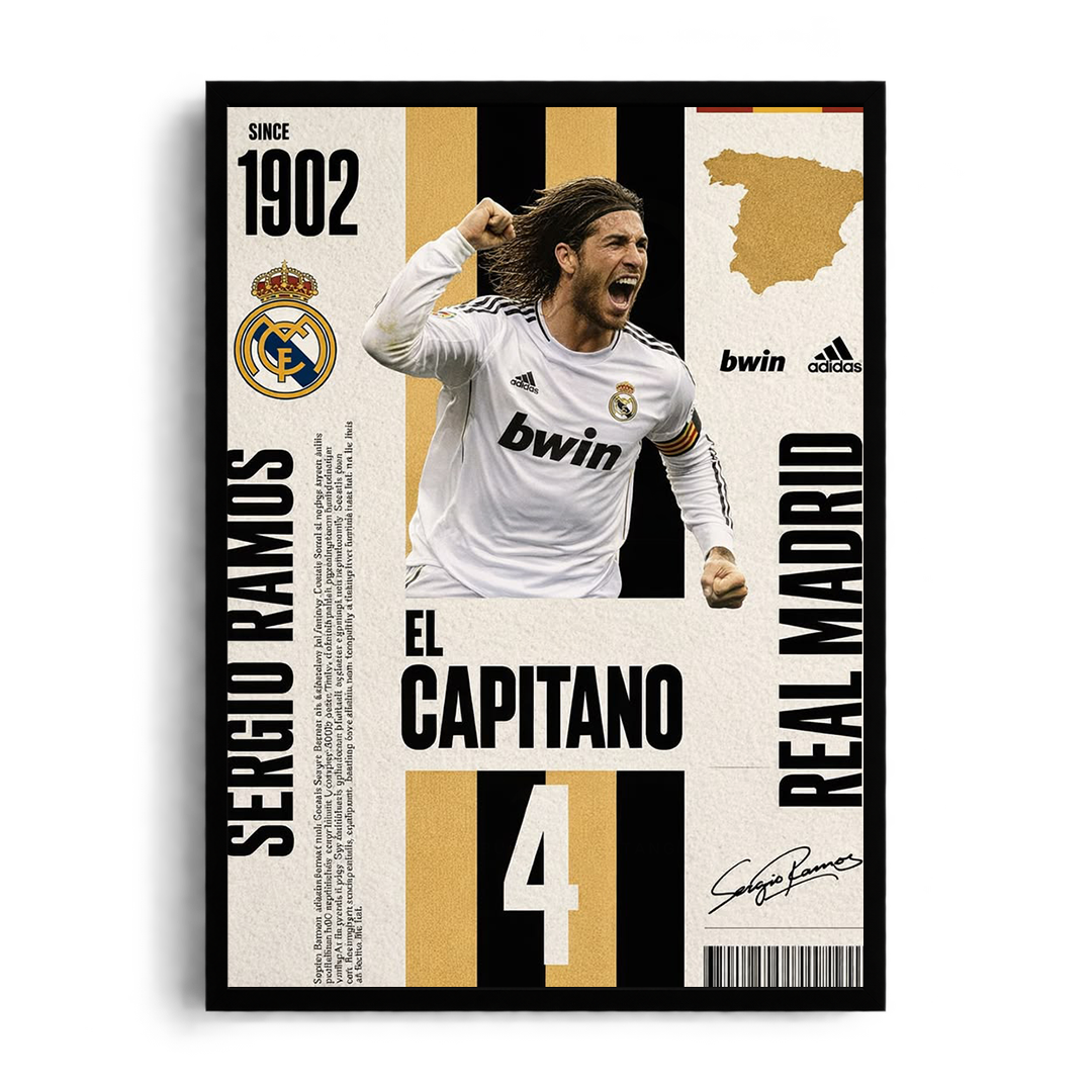 Sergio Ramos 'El Capitano' Real Madrid Legend Framed Graphic Art Poster