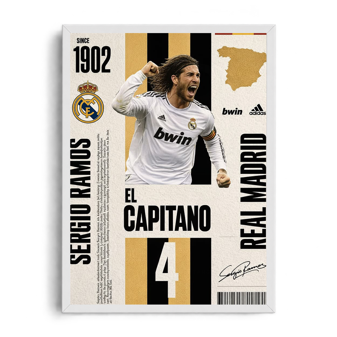 Sergio Ramos 'El Capitano' Real Madrid Legend Framed Graphic Art Poster