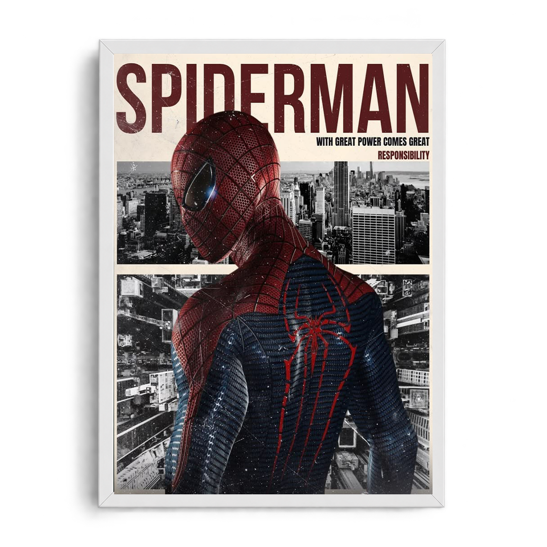 لوحة فنية مؤطرة Spider-Man Retro Skyline & Responsibility