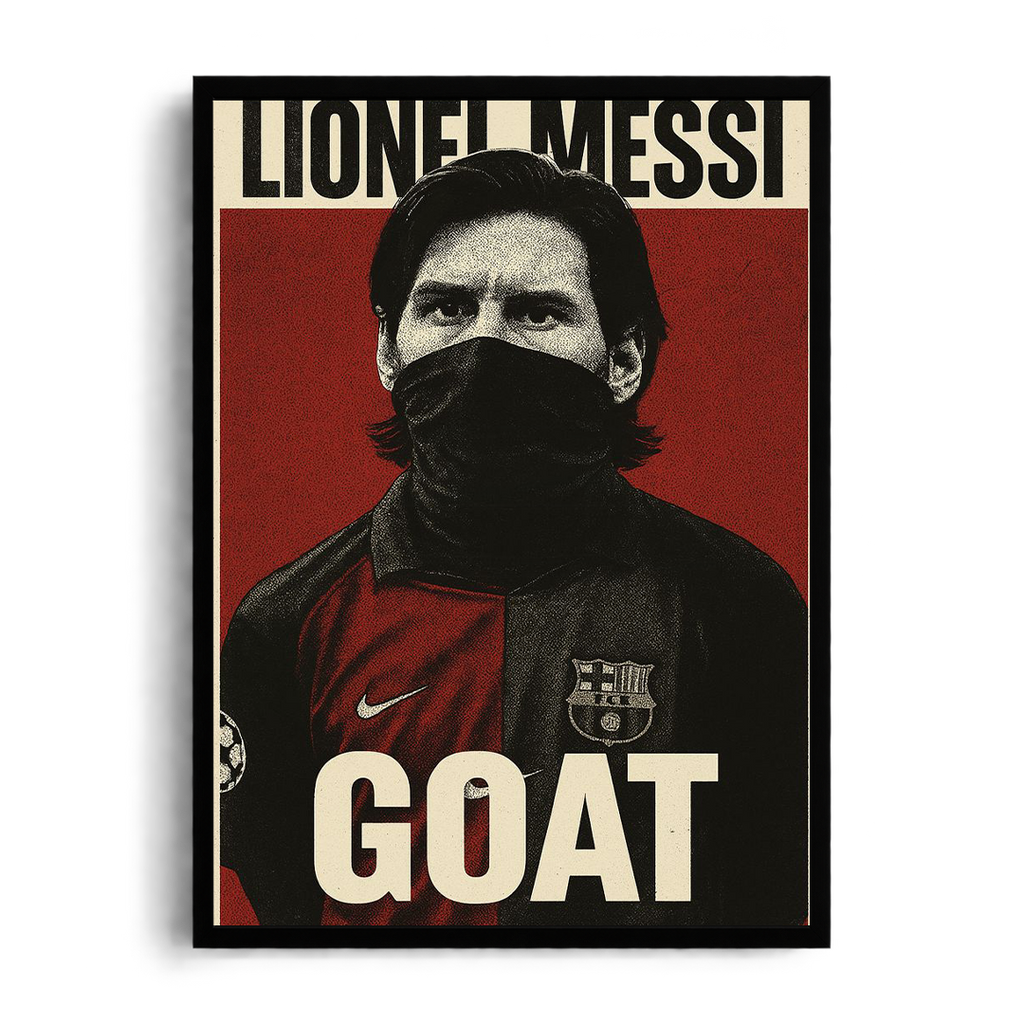 Lionel Messi 'GOAT' Masked Legacy FC Barcelona Framed Graphic Art Poster