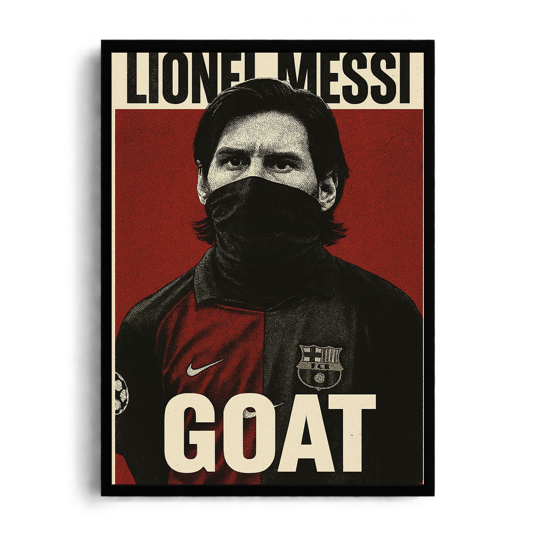 Lionel Messi 'GOAT' Masked Legacy FC Barcelona Framed Graphic Art Poster