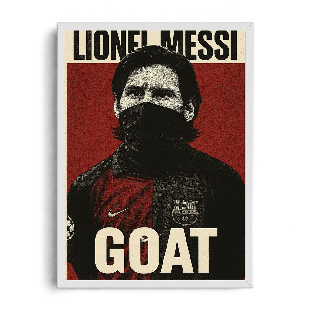 Lionel Messi 'GOAT' Masked Legacy FC Barcelona Framed Graphic Art Poster