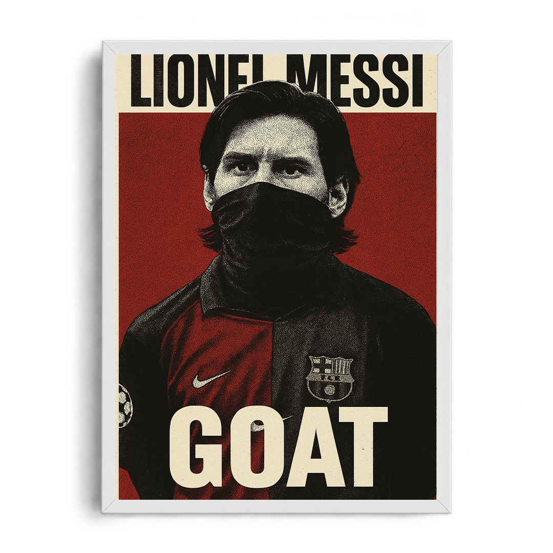 Lionel Messi 'GOAT' Masked Legacy FC Barcelona Framed Graphic Art Poster