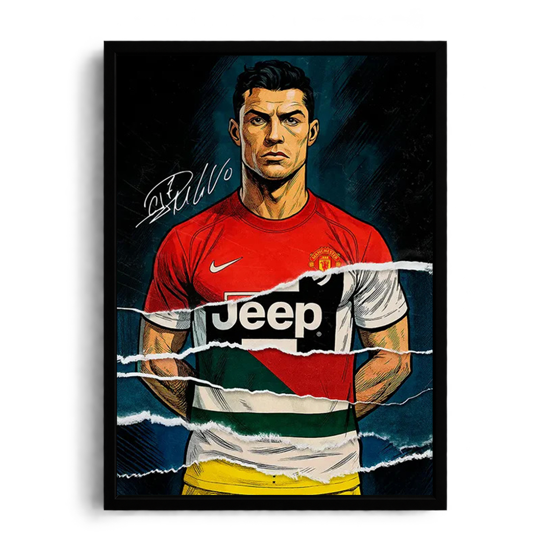 Cristiano Ronaldo Split Jersey (Juve & Man Utd) Framed Art Prin