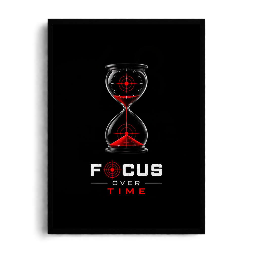 FOCUS OVER TIME" Modern Motivational Hourglass Framed Graphic Art Poster