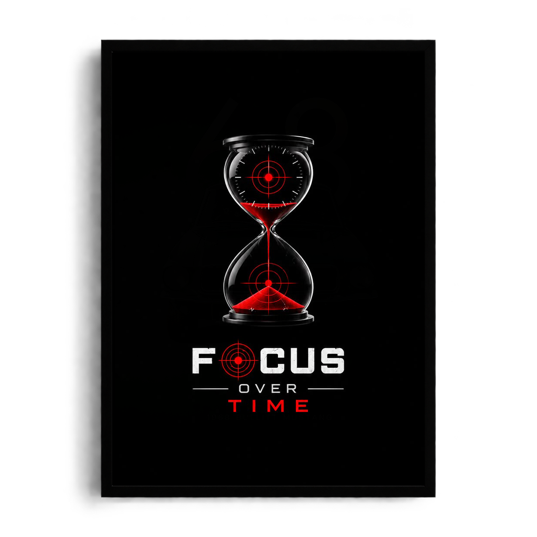 FOCUS OVER TIME" Modern Motivational Hourglass Framed Graphic Art Poster
