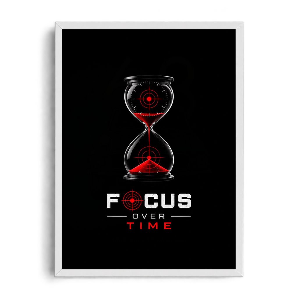 FOCUS OVER TIME" Modern Motivational Hourglass Framed Graphic Art Poster