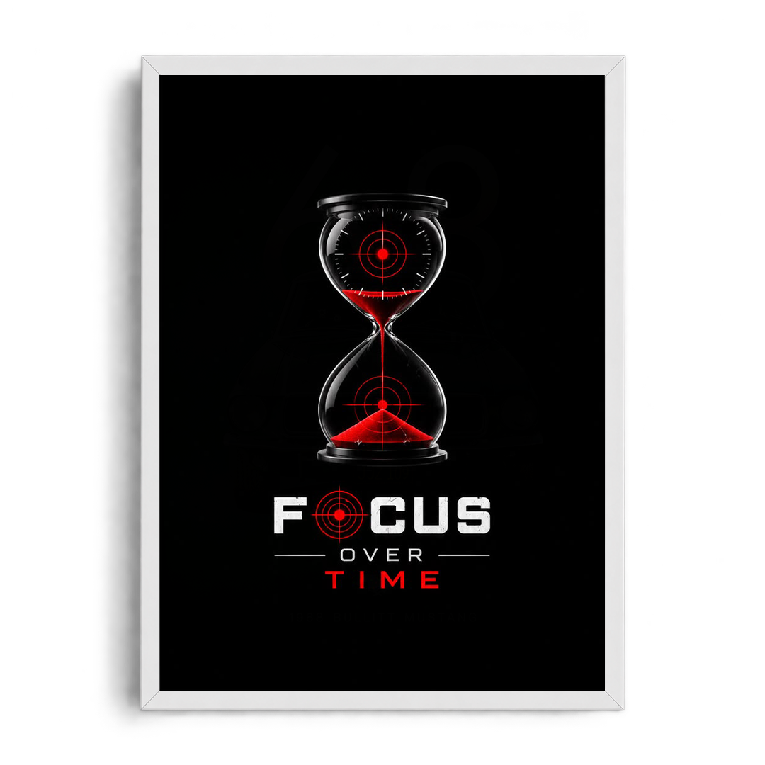 FOCUS OVER TIME" Modern Motivational Hourglass Framed Graphic Art Poster