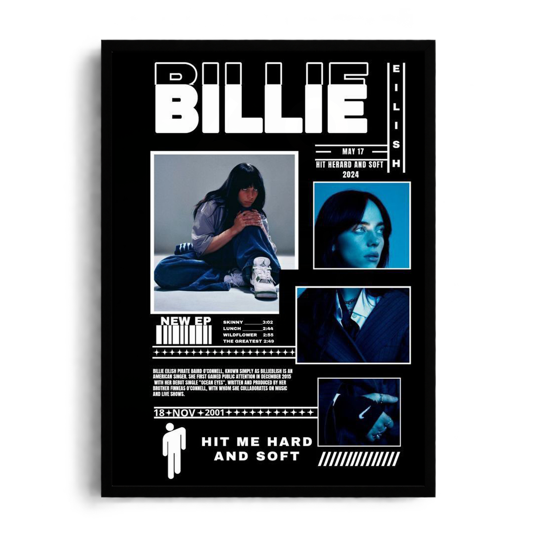 Billie Eilish - Hit Me Hard and Soft" Modern Music Poster & Framed Graphic Art