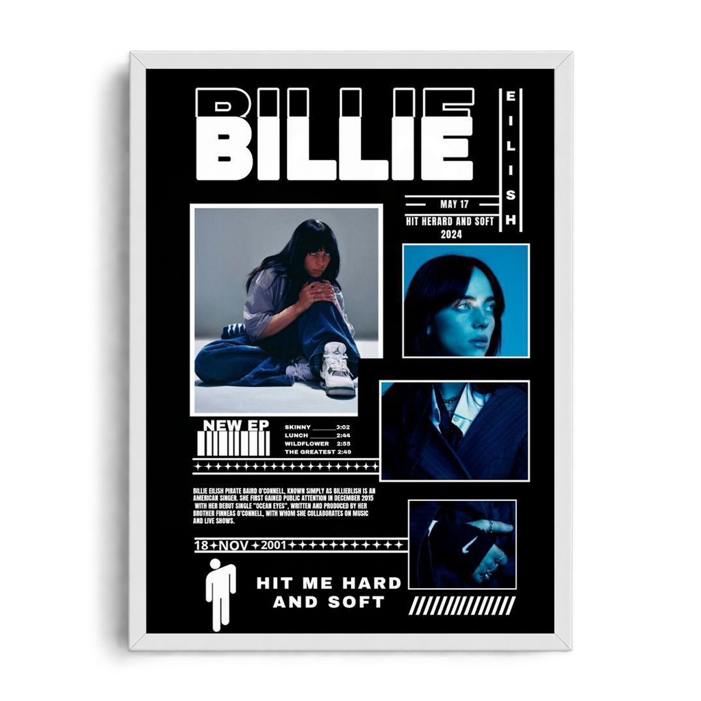 Billie Eilish - Hit Me Hard and Soft" Modern Music Poster & Framed Graphic Art