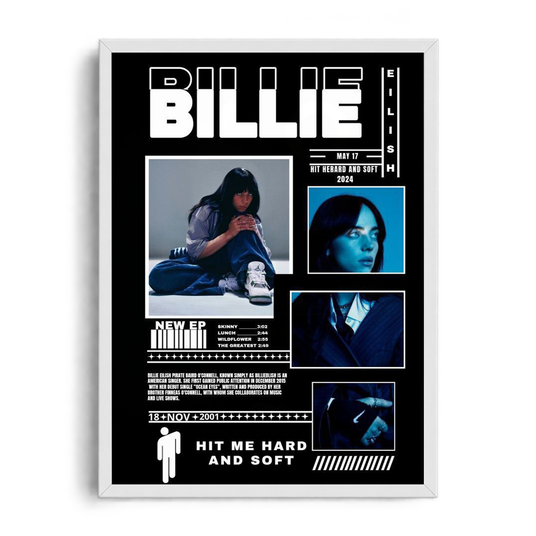 Billie Eilish - Hit Me Hard and Soft" Modern Music Poster & Framed Graphic Art