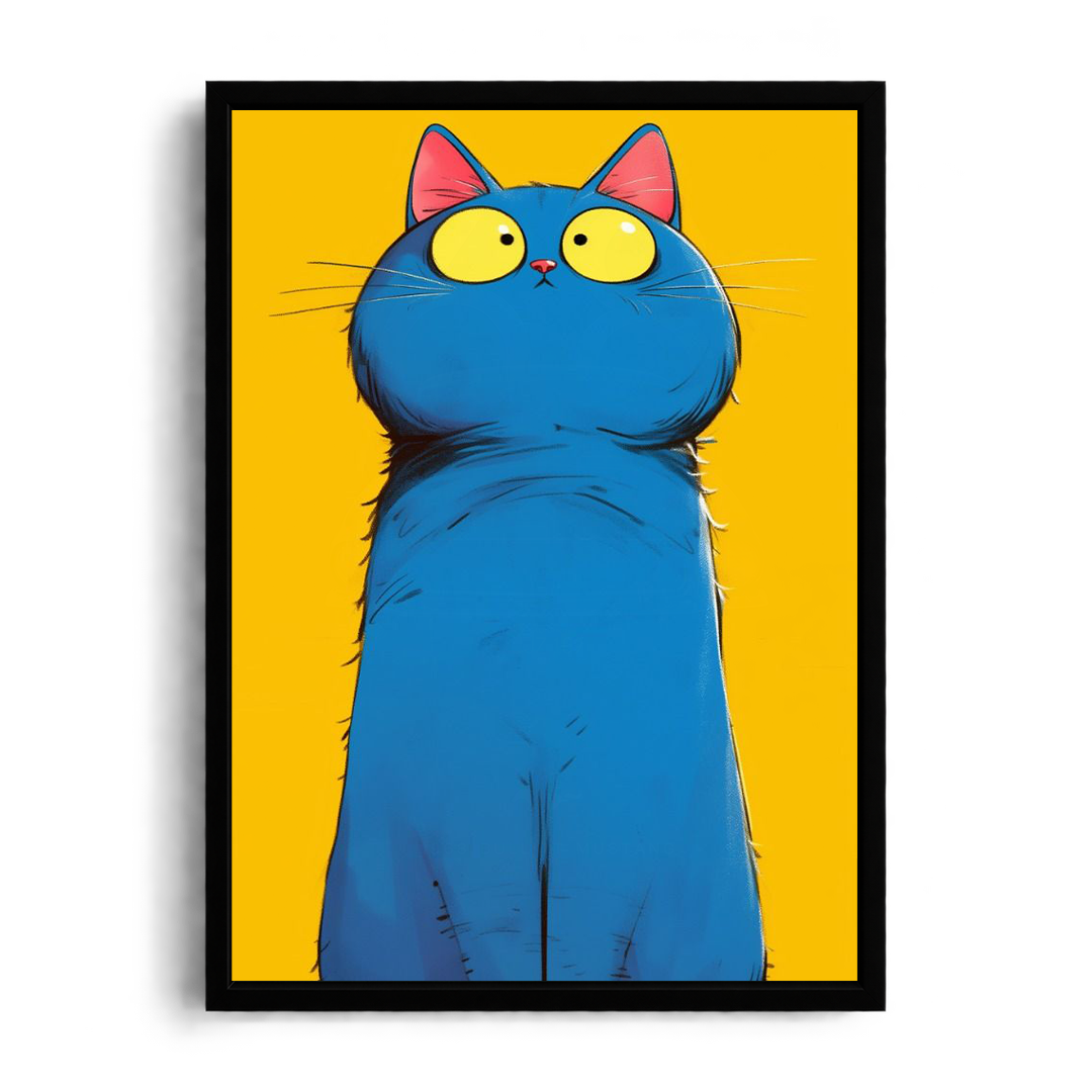 Quirky Blue Cat Minimalist Pop Art Framed Print