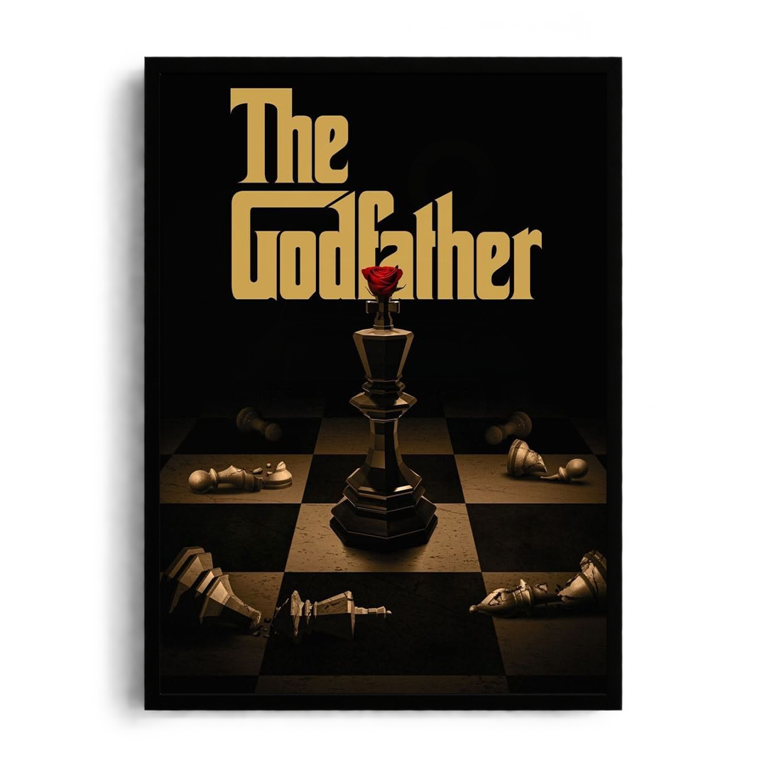 The Godfather" Cinematic Chess & Red Rose Framed Graphic Art Poster