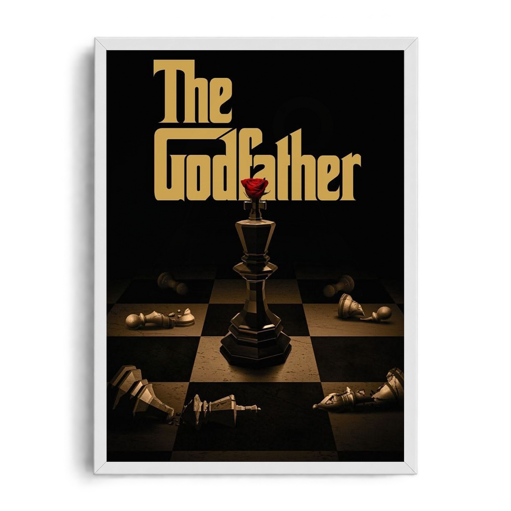 The Godfather" Cinematic Chess & Red Rose Framed Graphic Art Poster