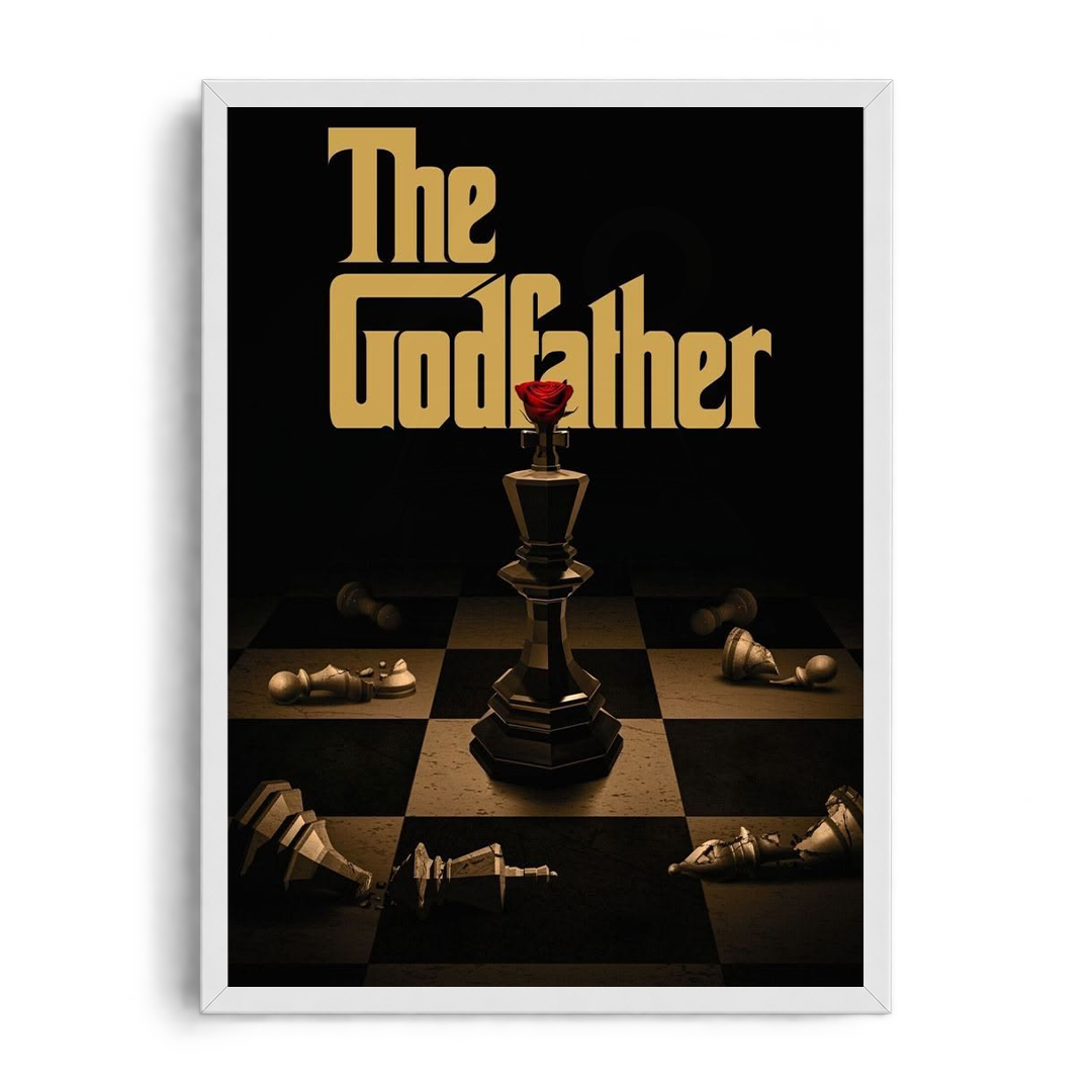 The Godfather" Cinematic Chess & Red Rose Framed Graphic Art Poster