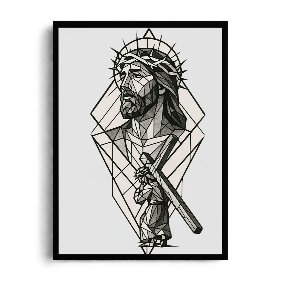 CHRIST THE REDEEMER" Sacred Geometric Line-Art Framed Graphic Poster