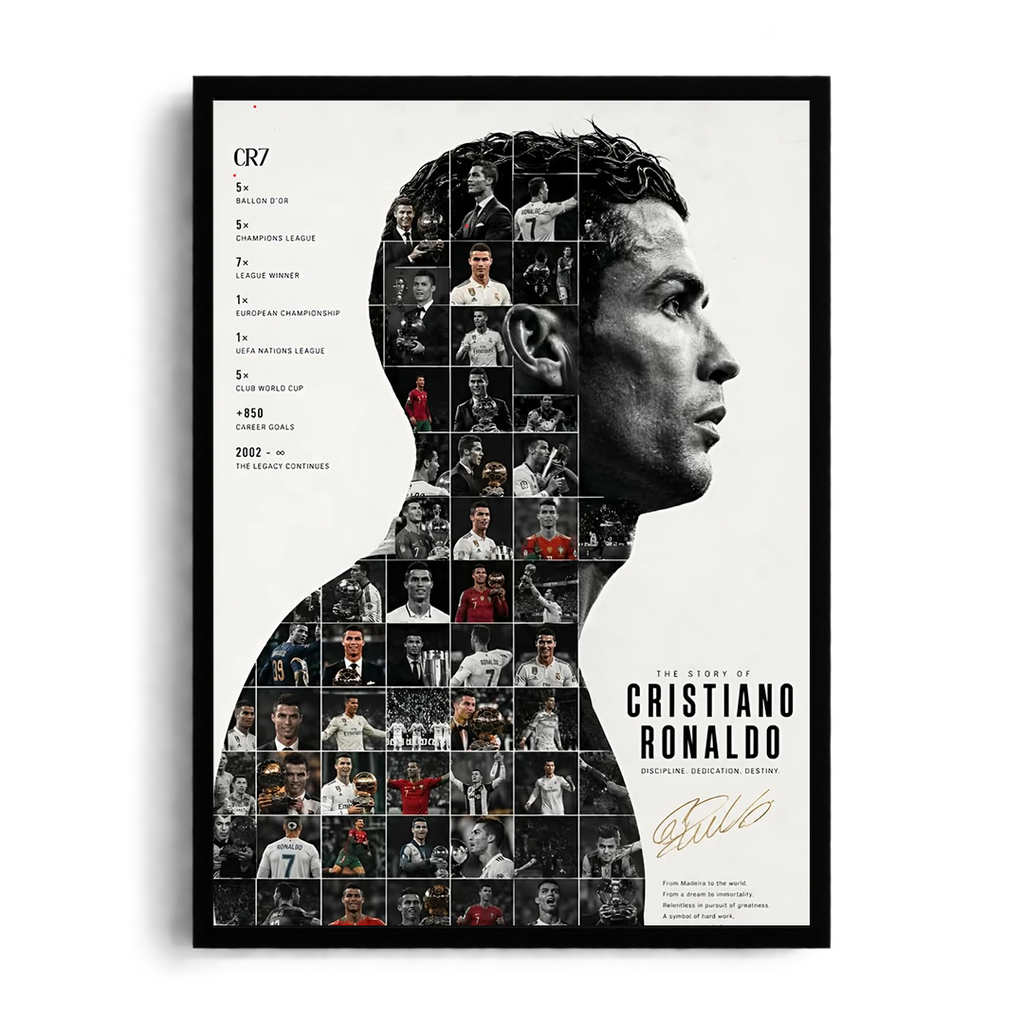 Cristiano Ronaldo 'The Story of CRISTIANO RONALDO' Photo Collage Silhouette Framed Graphic Art Poster